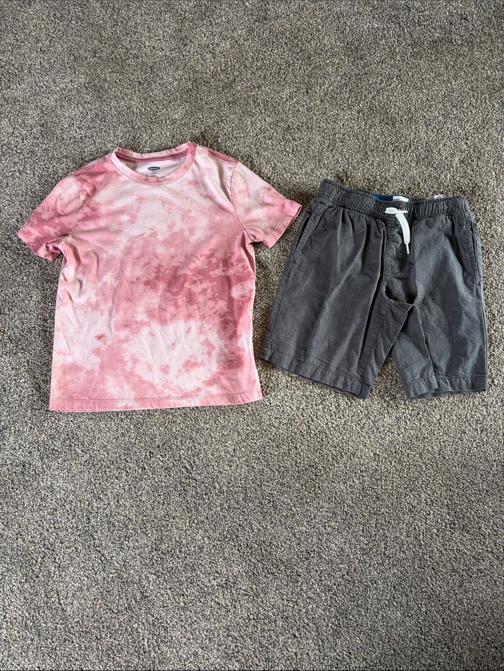 Boys Old Navy Pink Tie-Dye Tee with Gray Drawstring Shorts Size 8